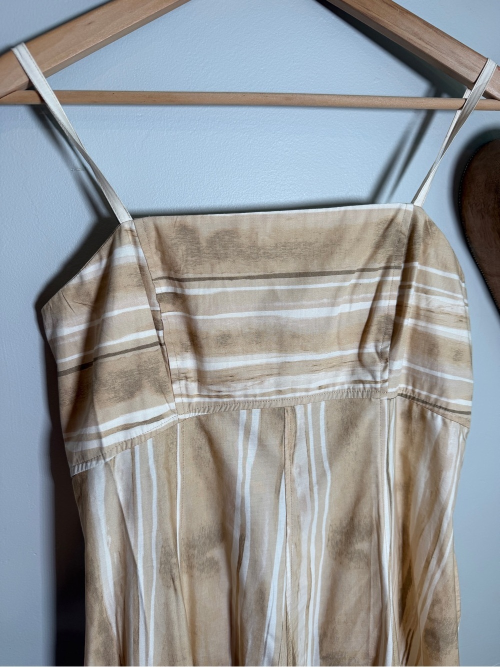 CeCe Boho Tie Dye Maxi Cotton Dress Beige Neutral Strappy Tiered Sundress MEDIUM - Picture 4 of 12